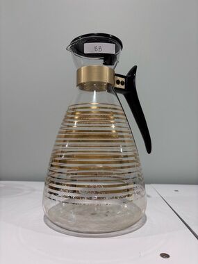 Pyrex Glass Pour-Over Coffee Carafe with Gold Stripe Design - Black Handle